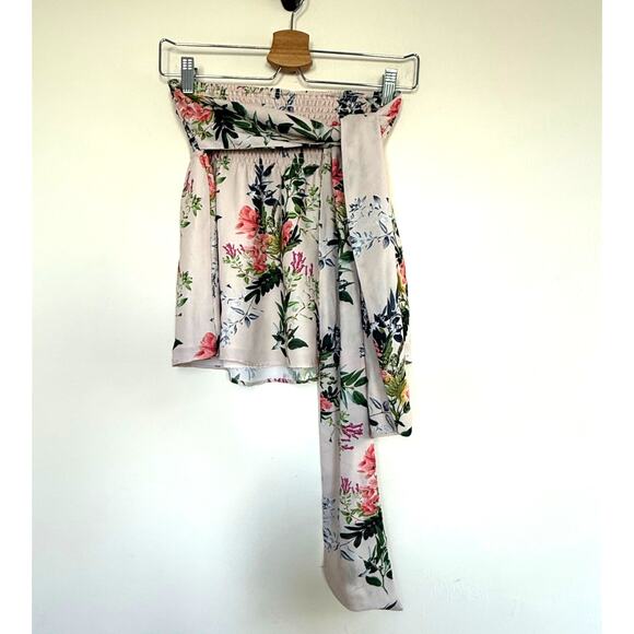 PARKER beige green pink floral smocked stretch tie waist portofino mini skirt - Picture 2 of 8